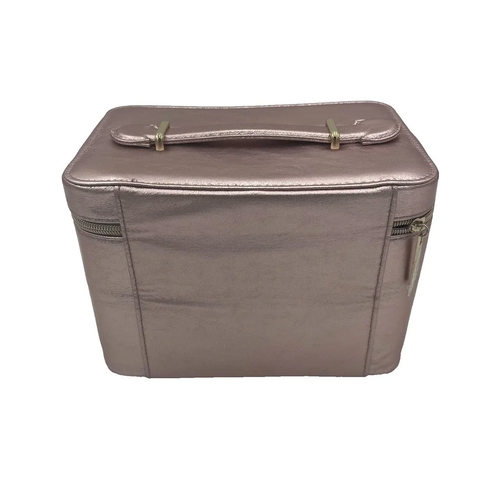 Lancome Metallic Pink‎ & Gold Makeup Bag Travel Case NEW 9x6x6.5